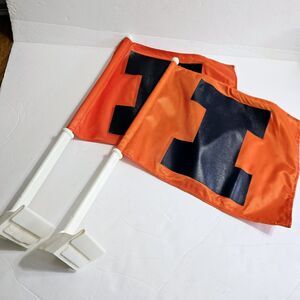 Two Vintage University of Illinois ILLINI Block I Vehicle Tailgate Window Flag